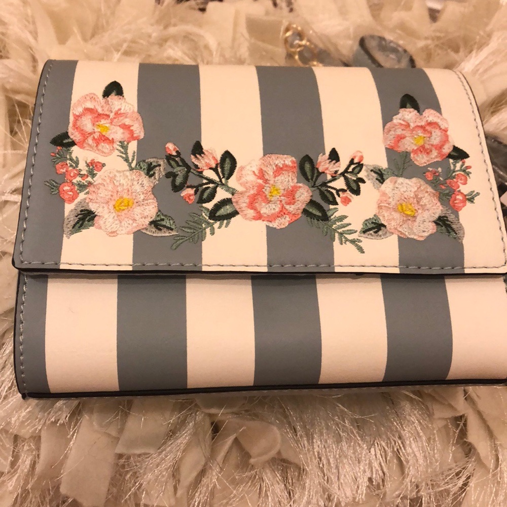 Blue and white striped purse